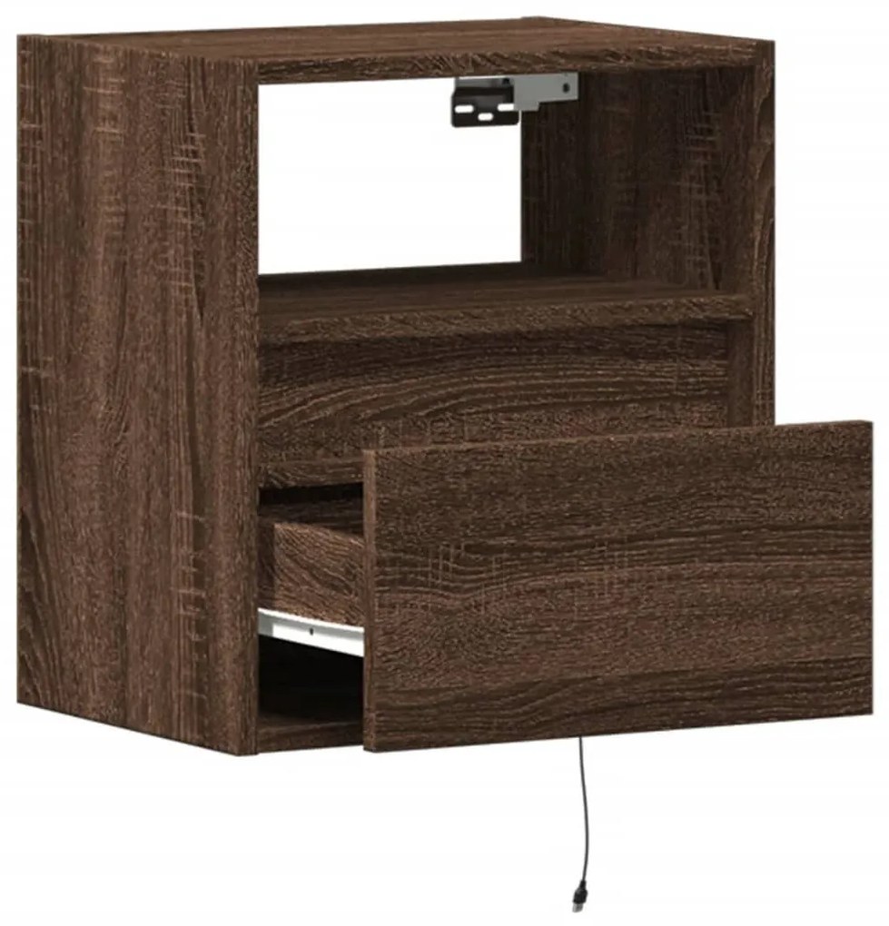 barna tölgyszínű fali TV-szekrény LED-del 41 x 31 x 45 cm
