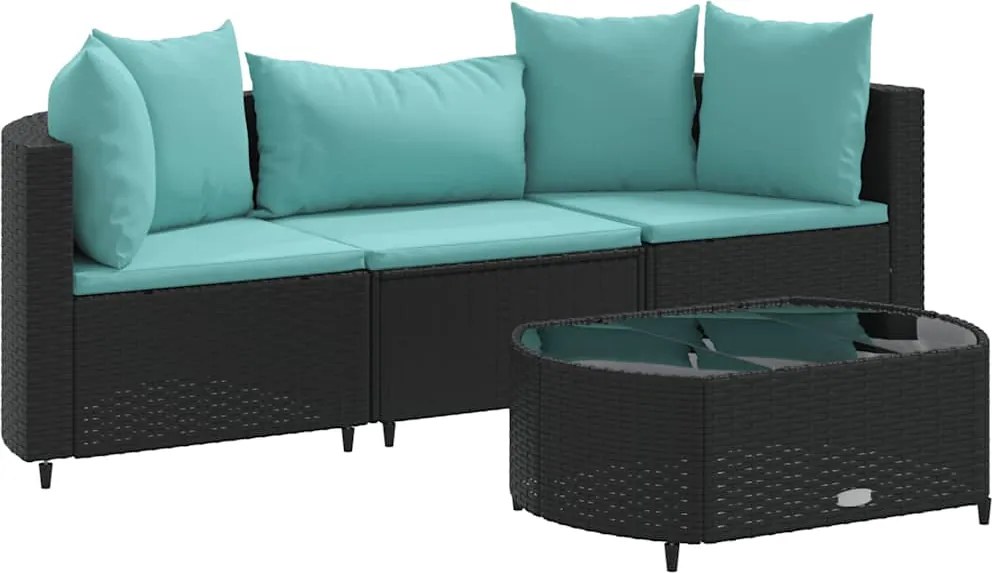 vidaXL 4 részes fekete polyrattan kerti ülőgarnitúra párnákkal