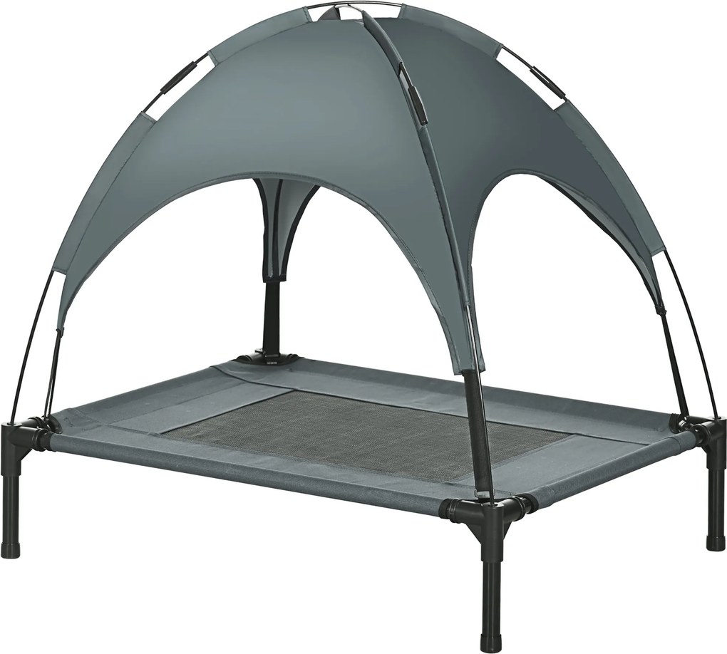 PawHut Emelt Kutyaágy Napernyővel, Kü açık Kutyaágy, Lélegző, Taft Anyag Képzeléshez Szürke 76 x 61 x 73 cm | Aosom