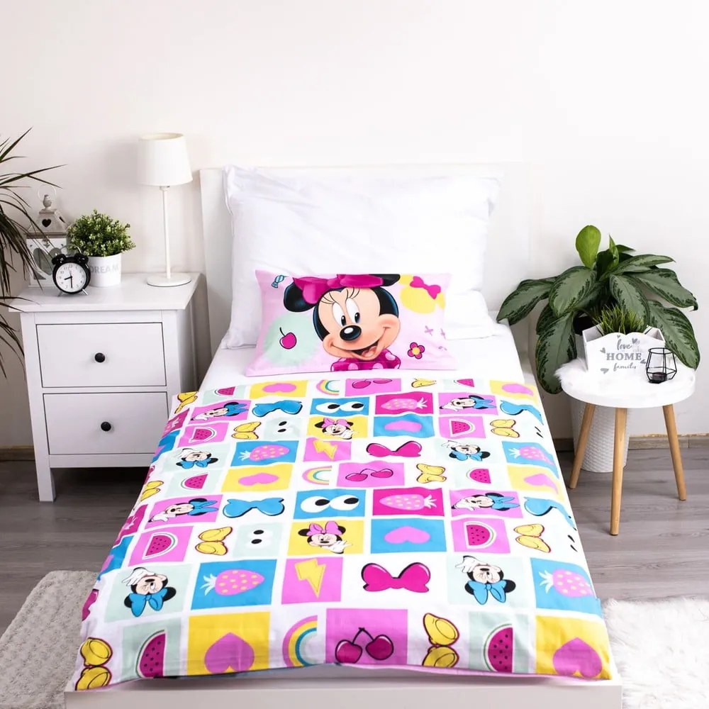 Rózsaszín pamut gyerek ágyneműhuzat babaágyhoz 100x135 cm Minnie "Sweet" – Jerry Fabrics