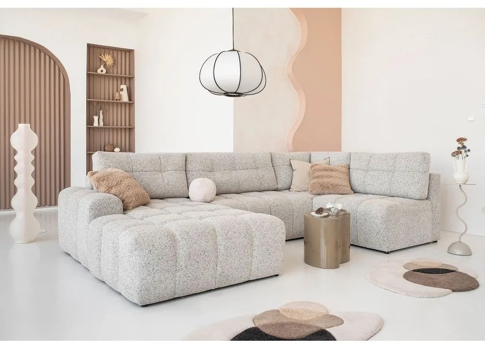 Bézs kinyitható tárolóhelyes moduláris sarokkanapé (jobb oldali) Lulu – Miuform