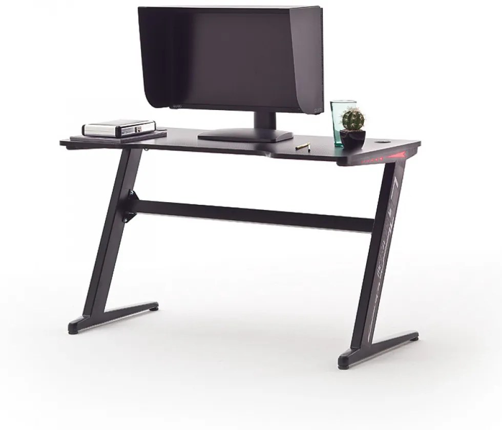 mcRACING Basic 5 gamer íróasztal fekete karbon optika borítással és beépített LED világítással