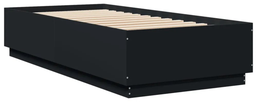 fekete szerelt fa ágykeret LED-világítással 100 x 200 cm