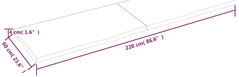 sötétbarna kezelt tömör fa fürdőszobai pult 220x60x(2-4) cm