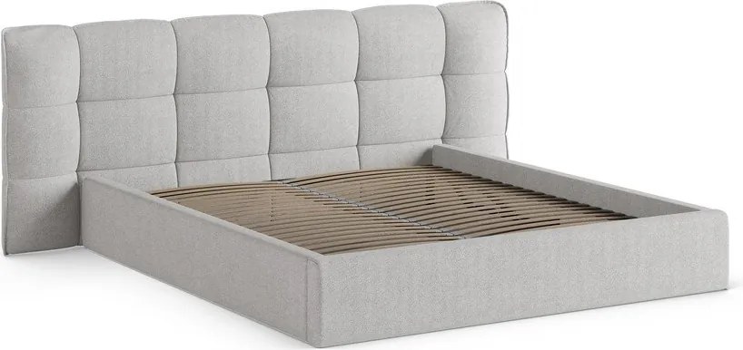 Szürke kárpitozott ágyneműtartós franciaágy ágyráccsal 200x200 cm Eric – Micadoni