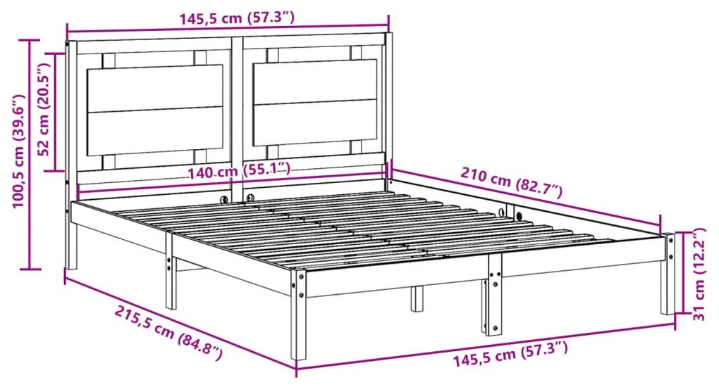 fehér tömör fa extra hosszú ágykeret matrac nélkül 140 x 210 cm