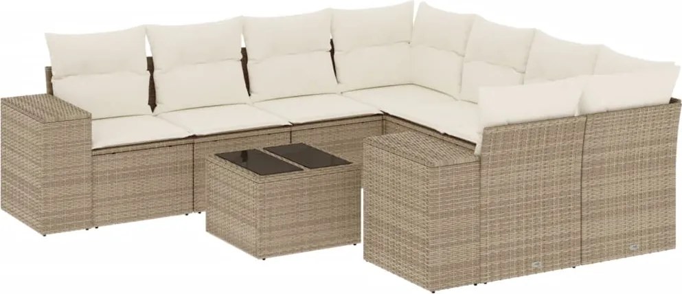 vidaXL 9 részes bézs polyrattan kerti ülőgarnitúra párnákkal