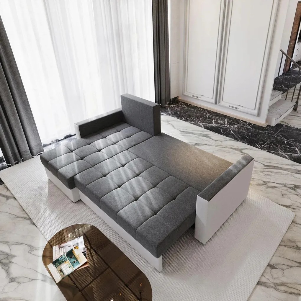 AKCIÓ Kék kihúzható sarok kanapé ZENOVA 220x140 cm, kétoldalas II. osztály