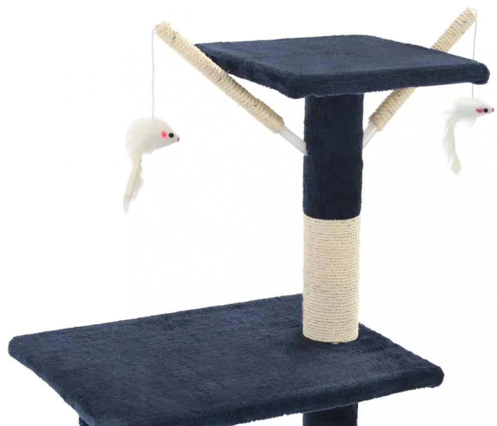 sötétkék macskabútor szizál kaparófákkal 138 cm