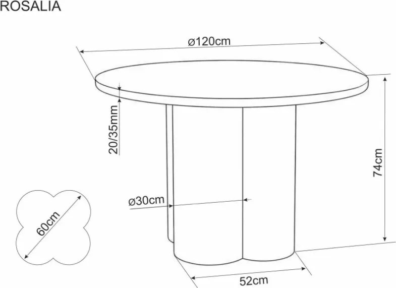 Rosalia étkezőasztal 120cm ekrü