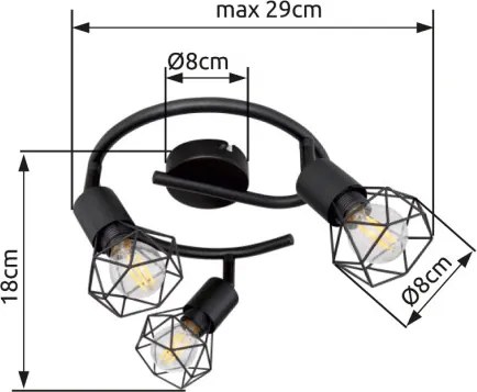 Globo 54802S-3 Mennyezeti spotlámpa, fém fekete, fekete fém rács, ø:230mm, M:180mm, 3xE14 40W 230V izzók nélkül