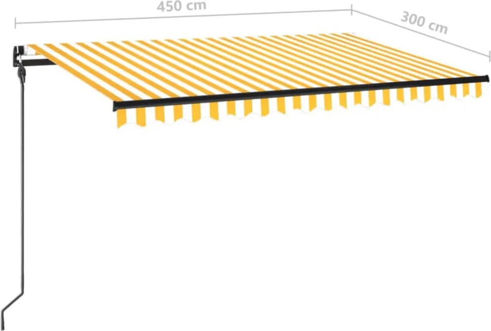 Sárga és fehér kézzel kihúzható napellenző 450 x 300 cm