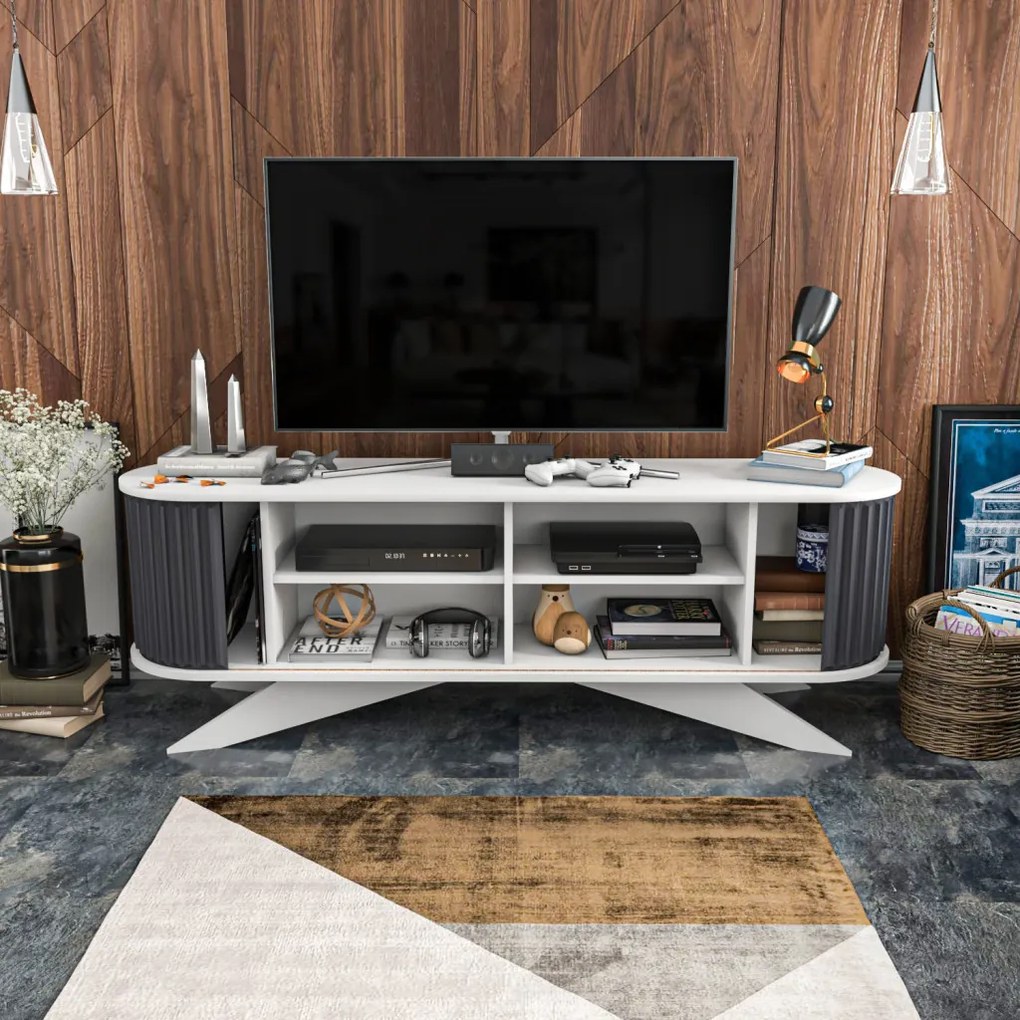 Stor TV-állvány, antracit-fehér, 180 cm