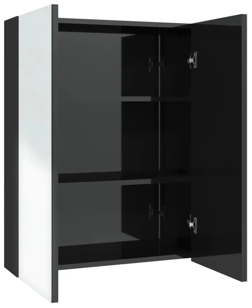 fényes fekete MDF tükrös fürdőszobaszekrény 60 x 15 x 75 cm
