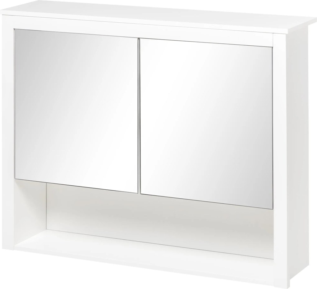 HOMCOM Fali Fürdőszoba Szekrény Tükörrel, Függő Fürdőszoba Szekrény 2 Üvegajtóval és Tárolópolccal 80x20x65 cm Fehér | Aosom