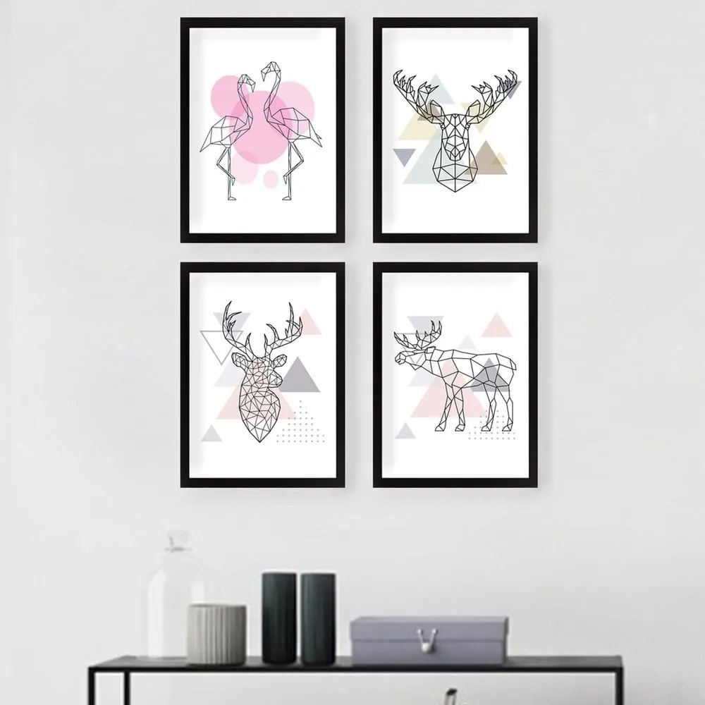 Kép szett 4 db-os 24x29 cm Geometric Animals – Wallity
