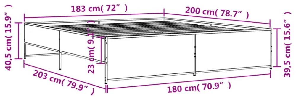 vidaXL füstös tölgy színű szerelt fa és fém ágykeret 180 x 200 cm