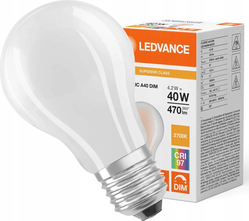 Led izzó A60 E27 4,2W 40W 470lm 2700K Fényerőszabályozható Ledvance