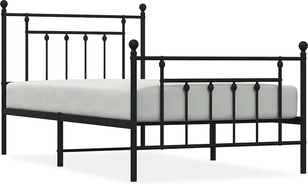 vidaXL fekete fém ágykeret fej- és lábtámlával 100 x 190 cm
