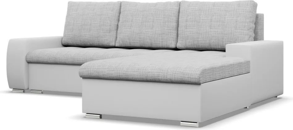 Toronto sarokkanapé, 2 ágyneműtartóval, fonott + műbőr, jobboldali, szürke - fehér