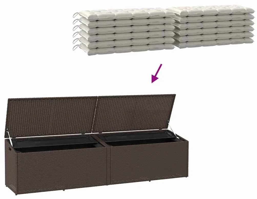 barna polyrattan kerti tárolóláda 220x50x58 cm