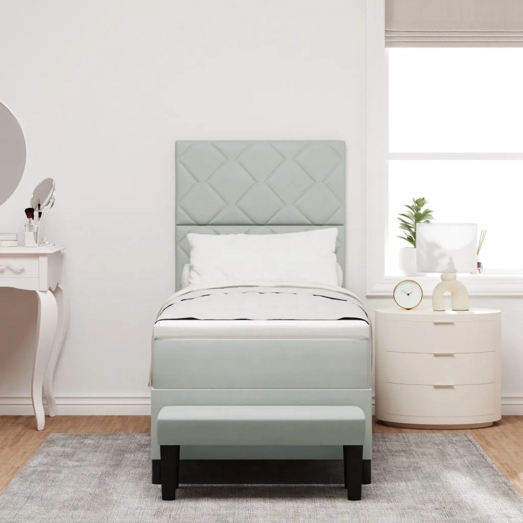 Box Spring Ágy Matraccal és Pad világosszürke 80x200 cm Bársony