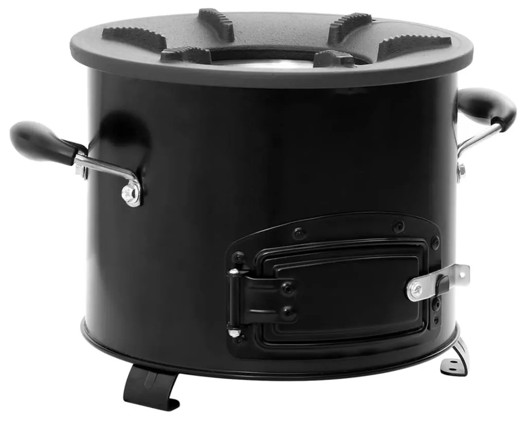 fekete fém fatüzelésű kempingtűzhely 36 x 26 x 22,5 cm