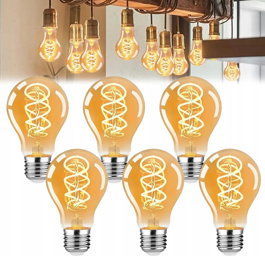 Led izzó E27 Vintage Edison 2200K 4W Meleg fehér 6 db-os szett