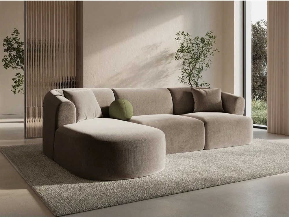 Világosbarna bársony sarokkanapé (bal oldali-heverő résszel) Campi – Cosmopolitan Design