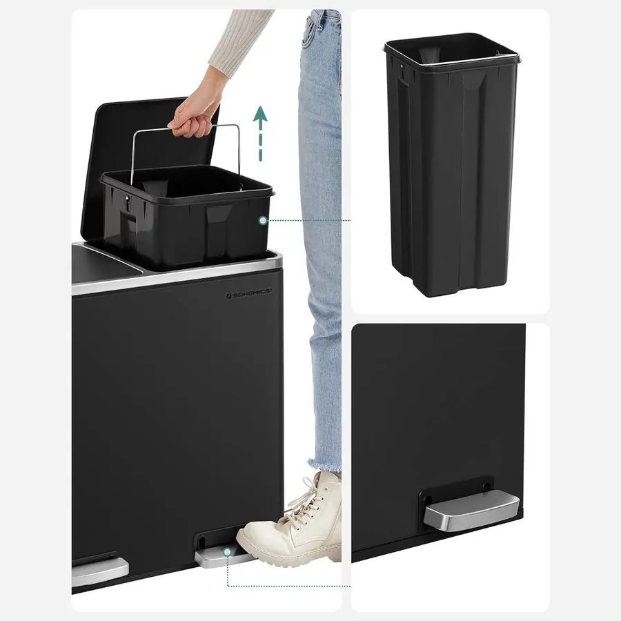 Dupla szemetes, 2 x 24 literes, 2 rekesszel, fekete