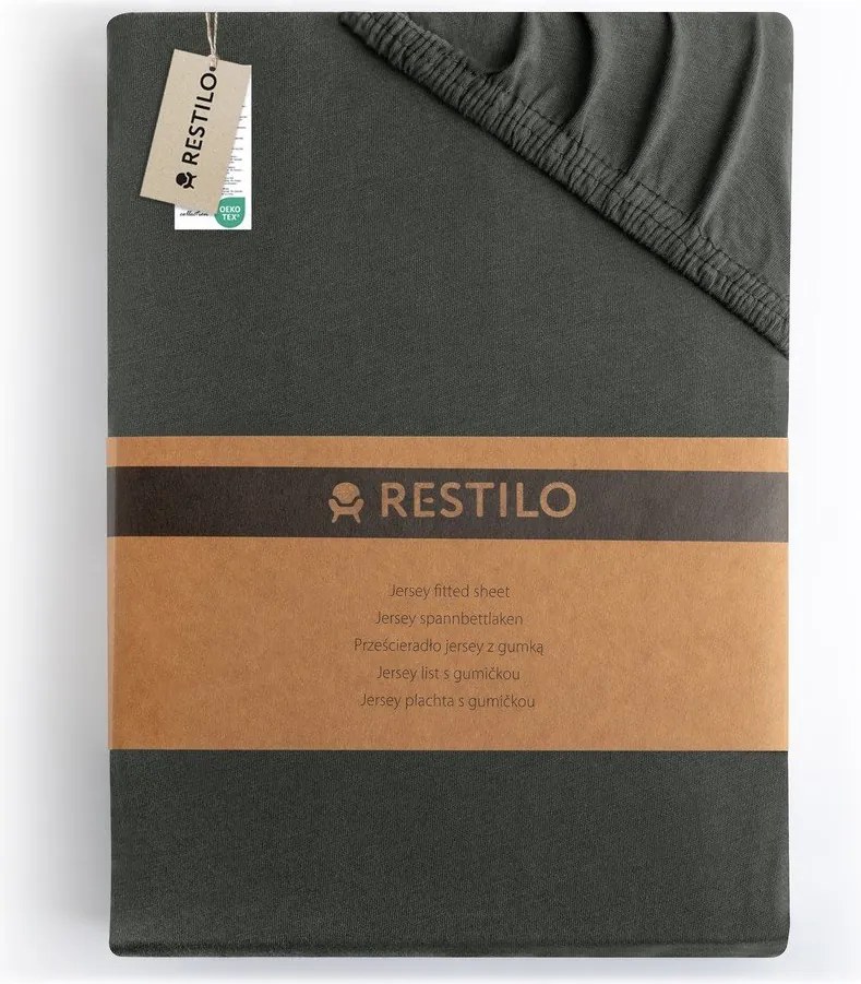 Sötétszürke gumis jersey lepedő 200x200 cm Amber – Restilo
