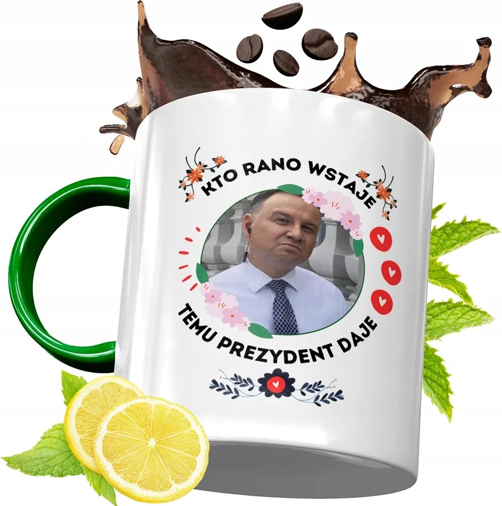 Zöld Bögre Andrzej Duda Elnök Ajándék Nyomtatott Fotóval