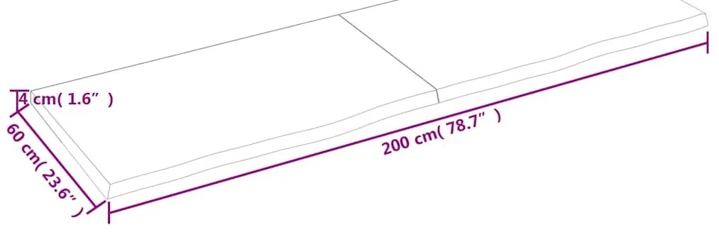 sötétbarna kezelt tömör fa fürdőszobai pult 200x60x(2-4) cm