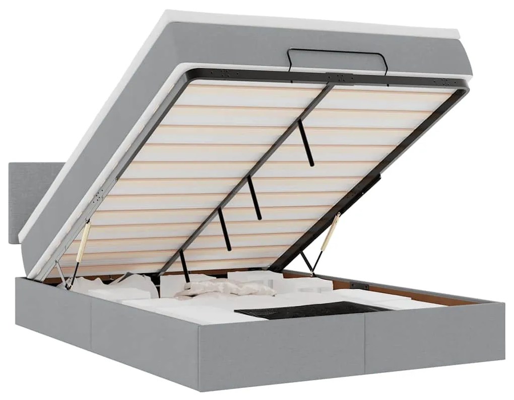 Ottomán ágy matraccal &amp; LED-ek Világosszürke 140x190 cm szövet