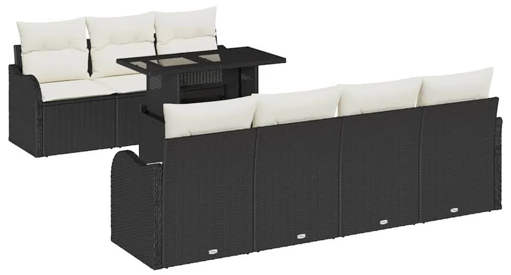 Kerti Kanapé Szett 8 pcs Fekete 100 x 55 x 73 cm Poli rattan