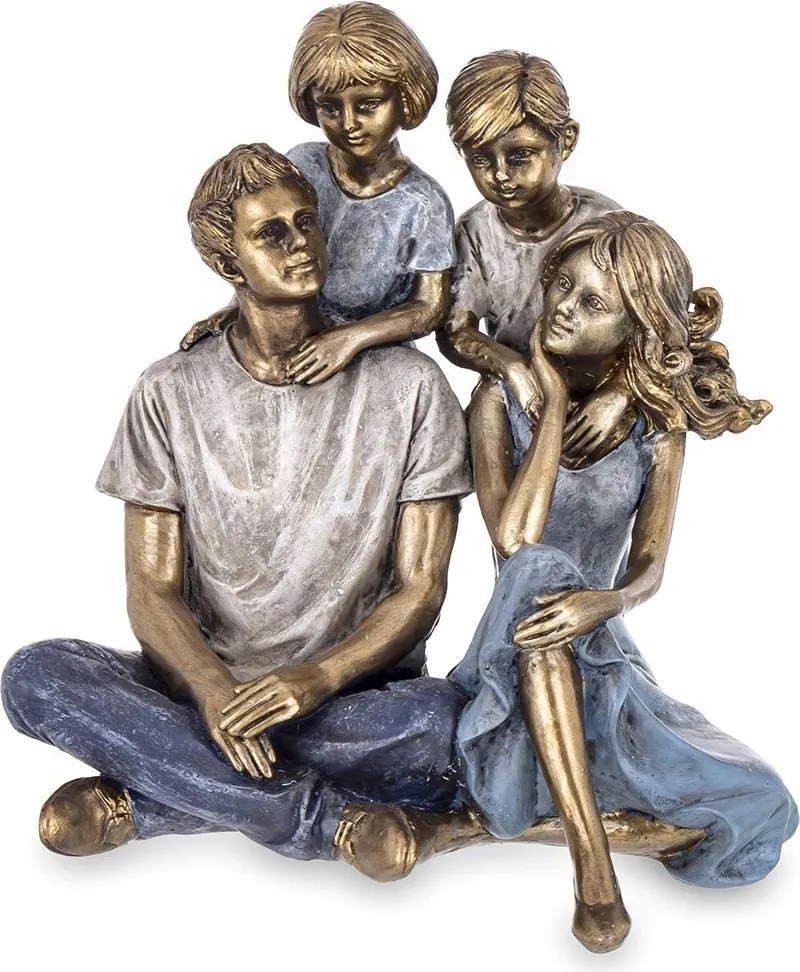 Családi Figura Gyerekekkel Arany Kék Szürke 15cm 2 Két Gyerek 4FŐ