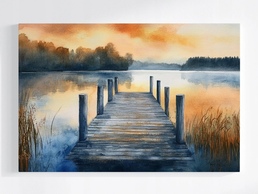 Vászonkép Canvas Kilátás Tájkép Szabadtéri Tó Móló Híd 120x80