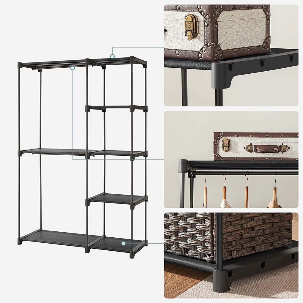 Szabadon álló gardrób, összecsukható szekrény, 112 x 165 x 43 cm, fekete