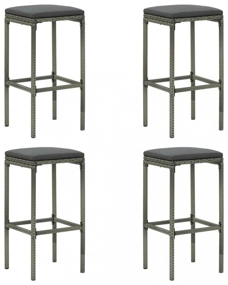 4 db szürke polyrattan bárszék párnával