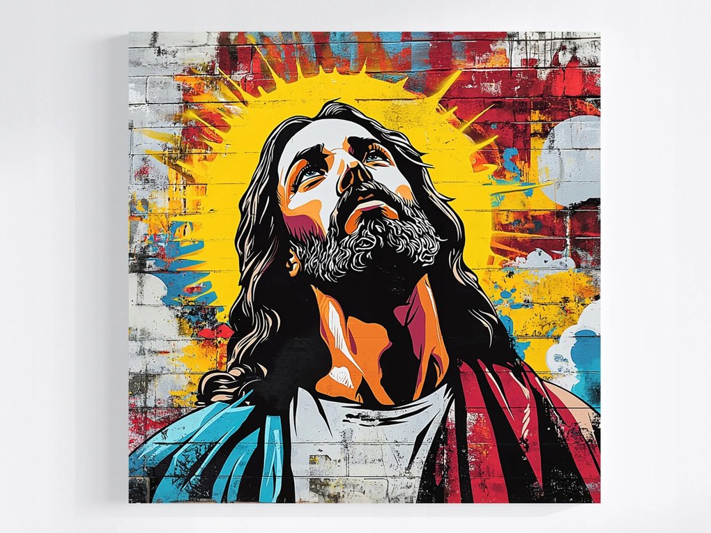 Vászonkép Canvas Fal Tégla Graffiti Street Art Jézus Portré 80x80