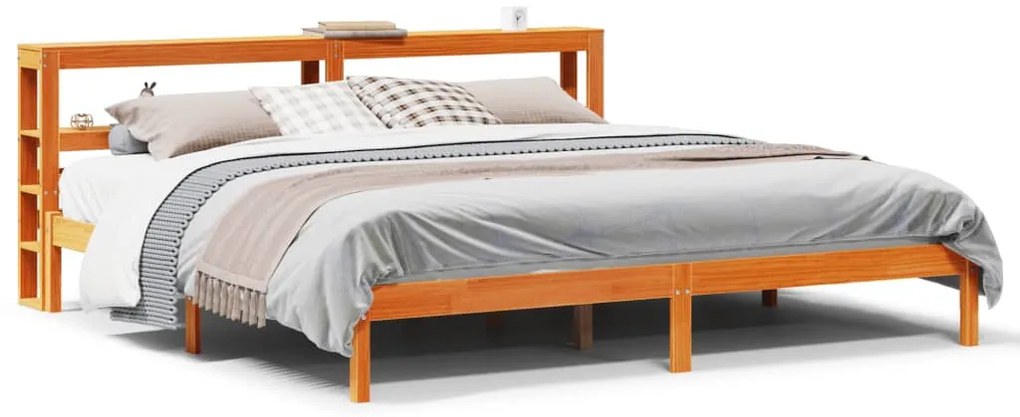 vidaXL viaszbarna tömör fenyőfa ágykeret fejtámlával 180 x 200 cm