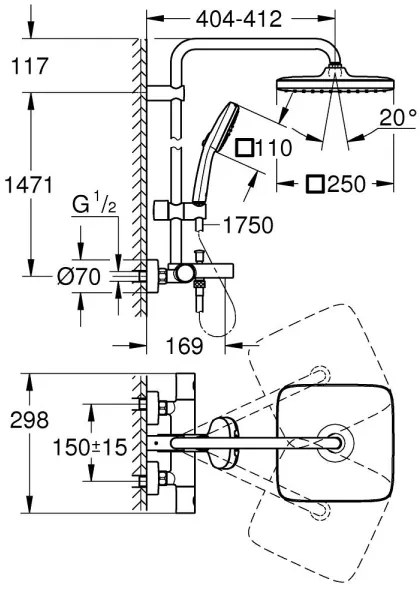 GROHE 269842431 - VITALIO COMFORT 250 zuhanyrendszer 250 × 250 mm fekete