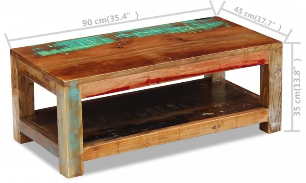 tömör újrahasznosított fa dohányzóasztal 90 x 45 x 35 cm