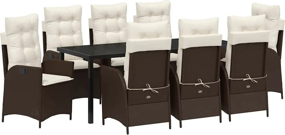vidaXL Kert étkező szett párnával 9 pcs Barna polirattan
