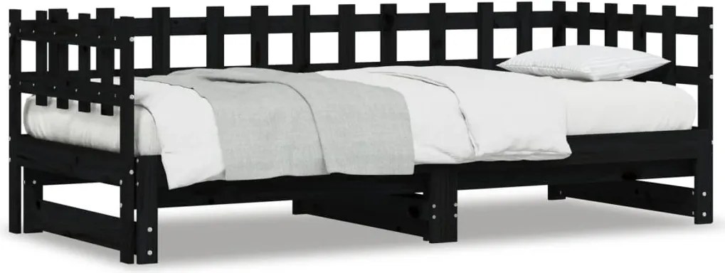 vidaXL fekete tömör fenyőfa kihúzható kanapéágy 2 x (80 x 200) cm