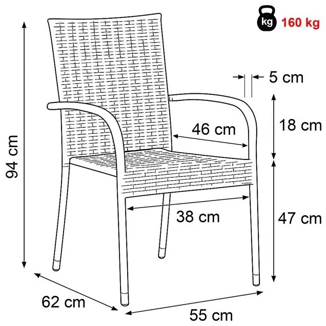 Autronic Kerti szék, fém, polirattan, szürke, AZC-S2114 GREY