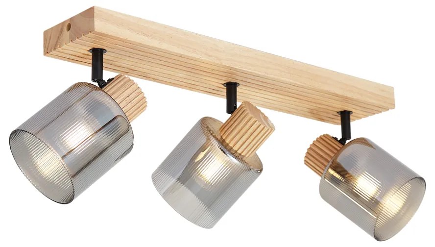 Modern spotlámpa fa füstüveggel 3-lámpás forgatható és dönthető - Gracy