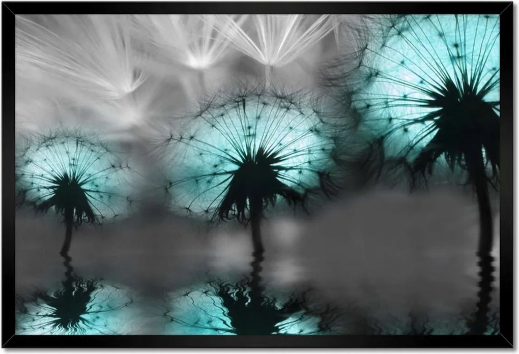 Poszter keretben 60x40 Türkiz pitypangok Víz