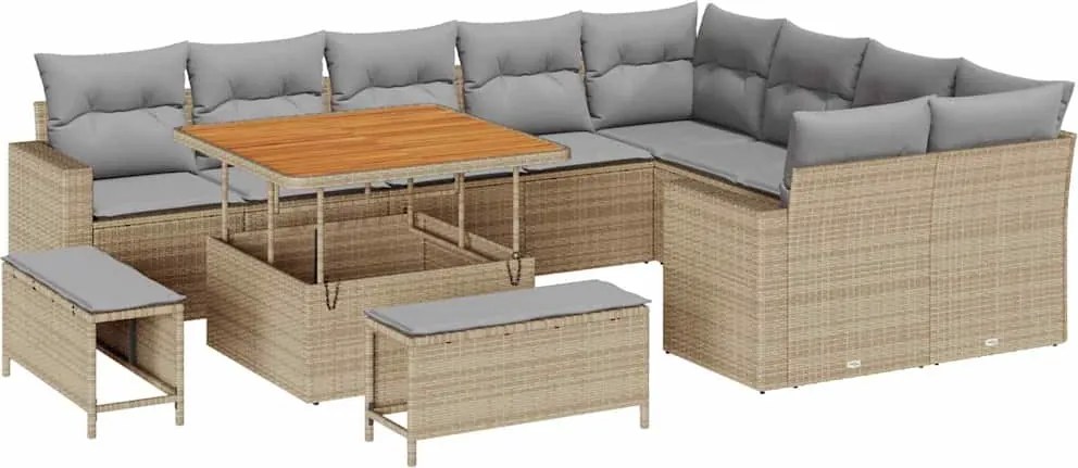 vidaXL Kerti Kanapé Szett 13 pcs Beige és Világosszürke polirattan