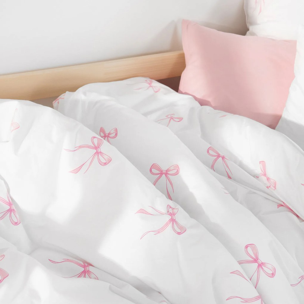 Goldea gyermek pamut ágyneműhuzat - rózsaszín masnik 150 x 200 és 50 x 60 cm